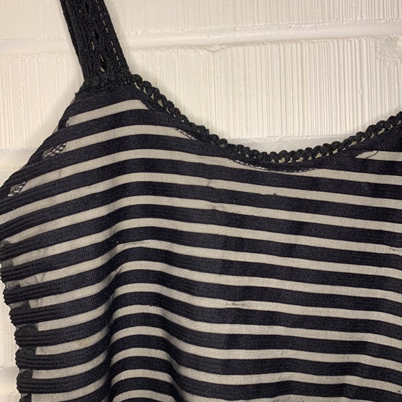 Free People Sheer Black Striped Dress Sweet Lace Details Nude Lining Small - Picture 6 of 13